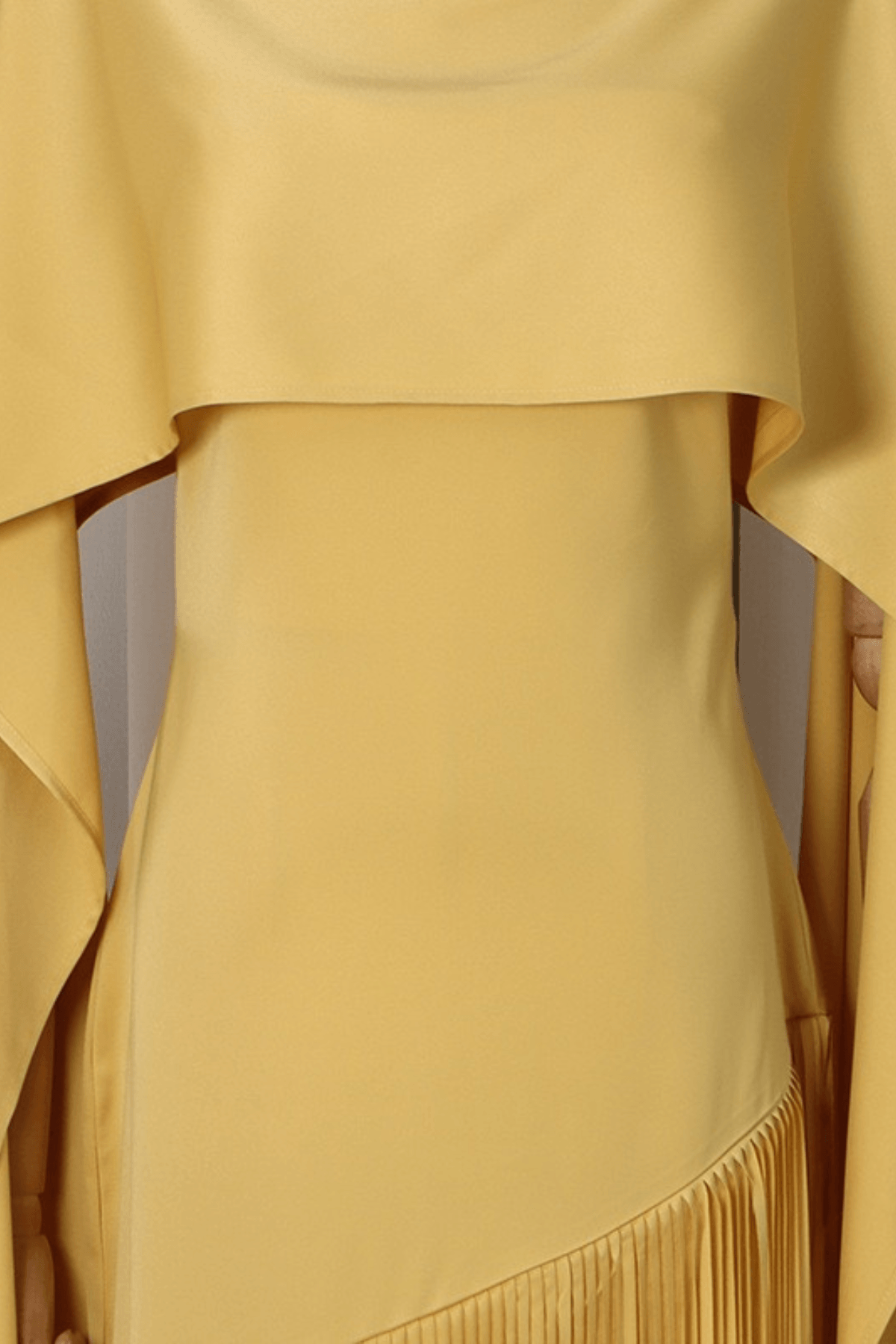 Yellow Cape Fringe Maxi Evening Gown
