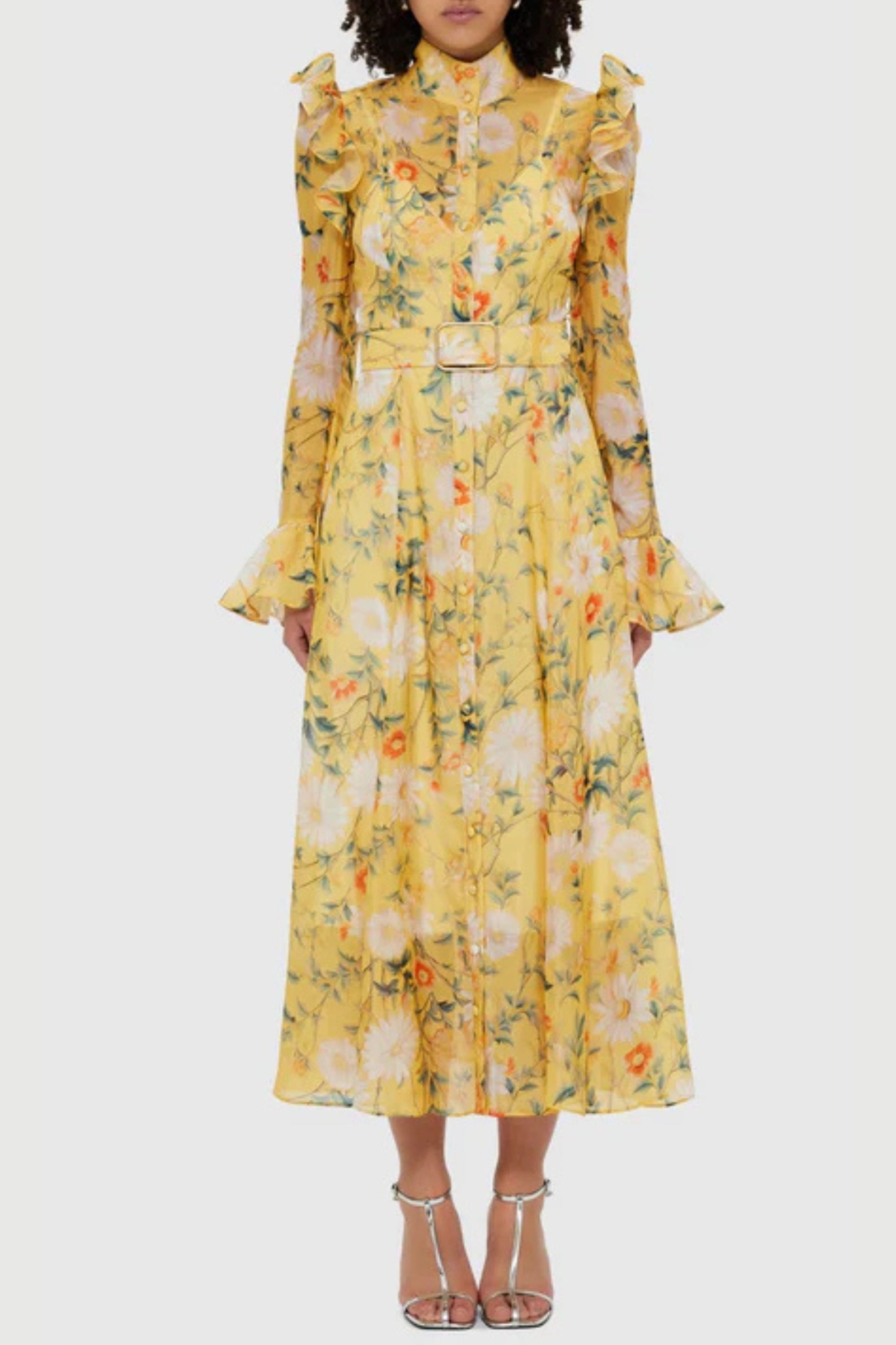 Print Sleeve Midi Dress in Yellow