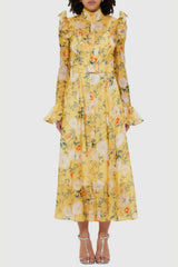 Print Sleeve Midi Dress in Yellow
