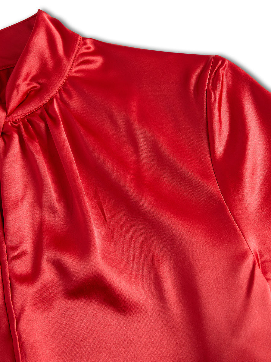 White Satin BlouSequin with Keyhole Neckline