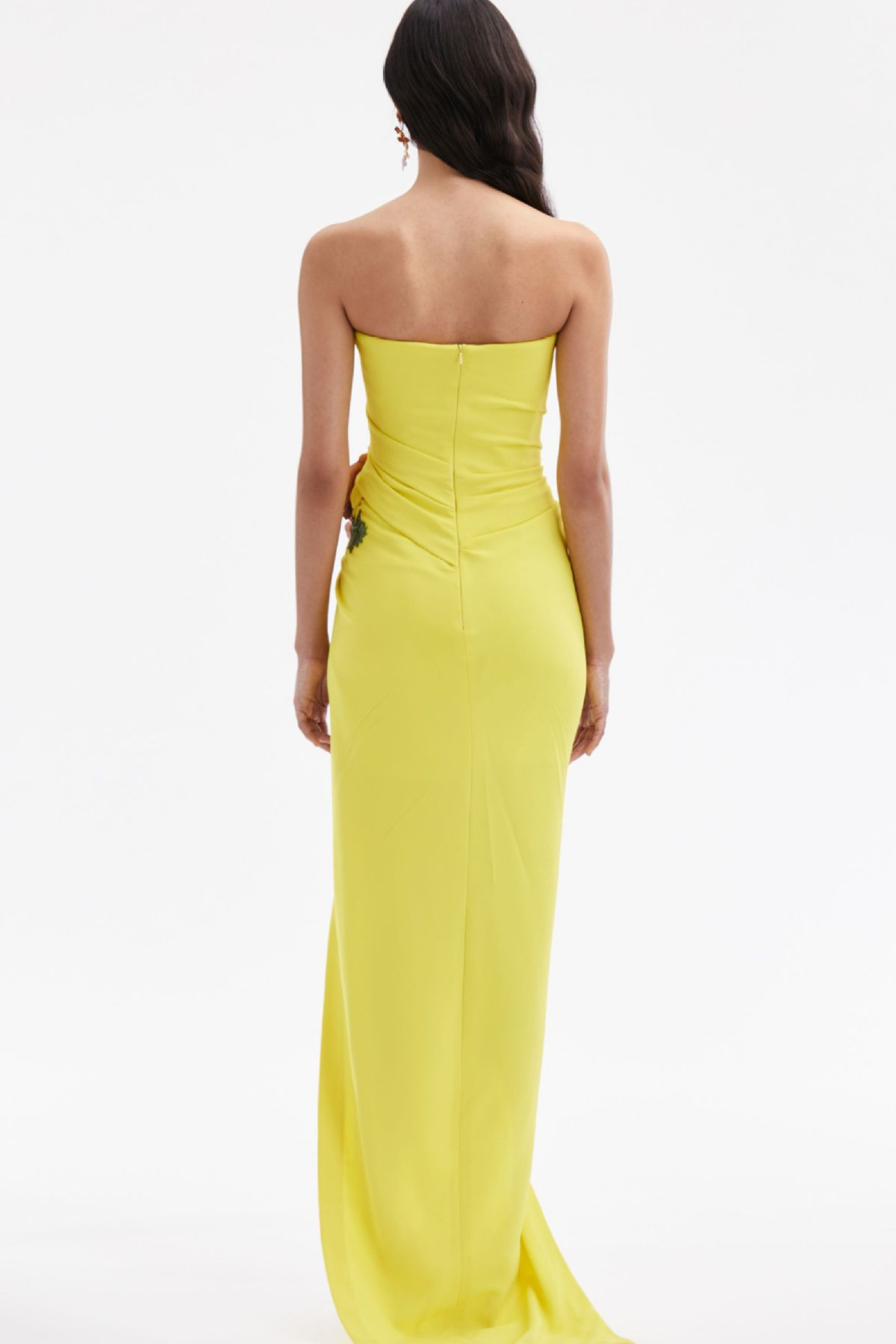 Yellow High-Maxi Dress with 3D Flowers