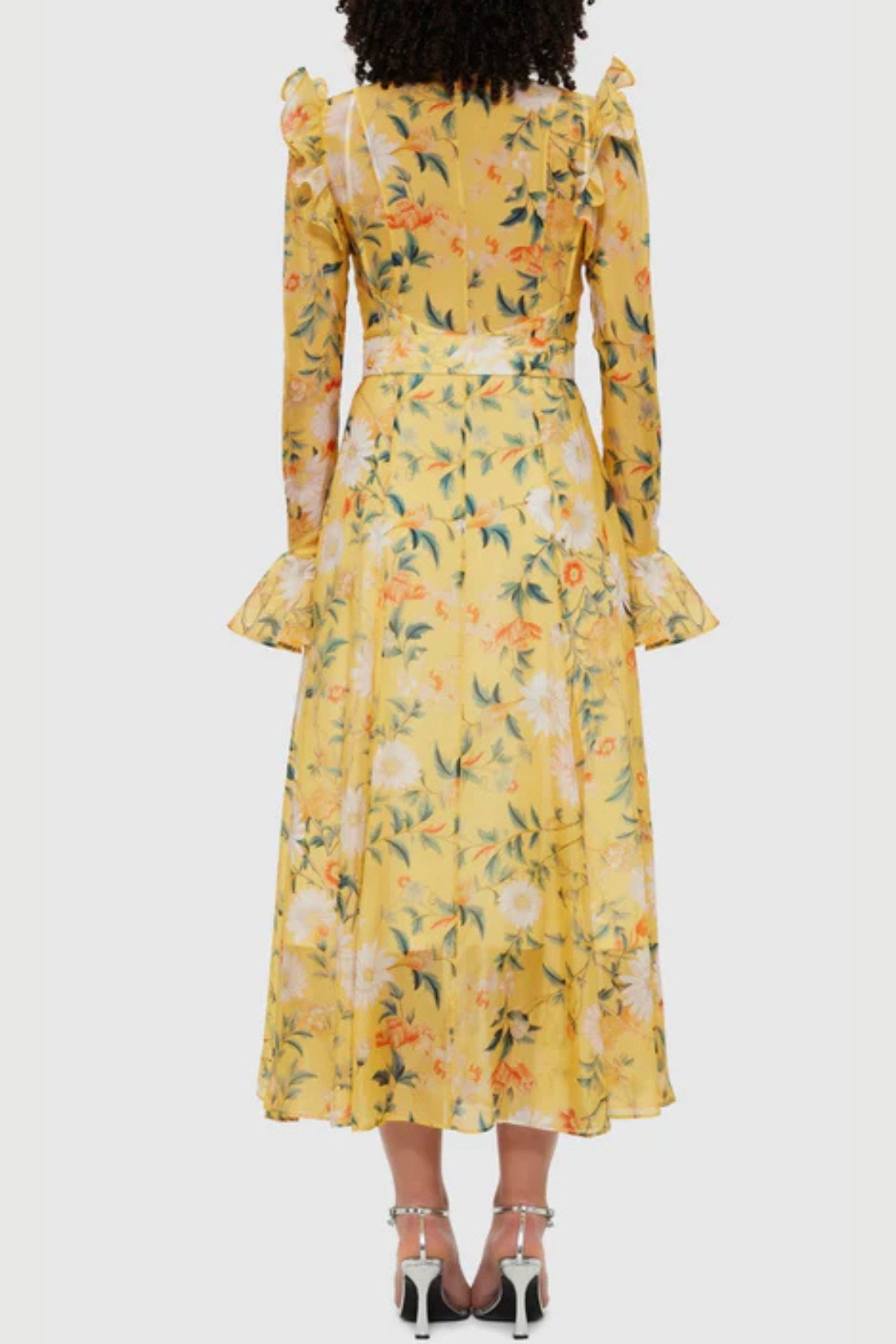 Print Sleeve Midi Dress in Yellow