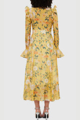 Print Sleeve Midi Dress in Yellow