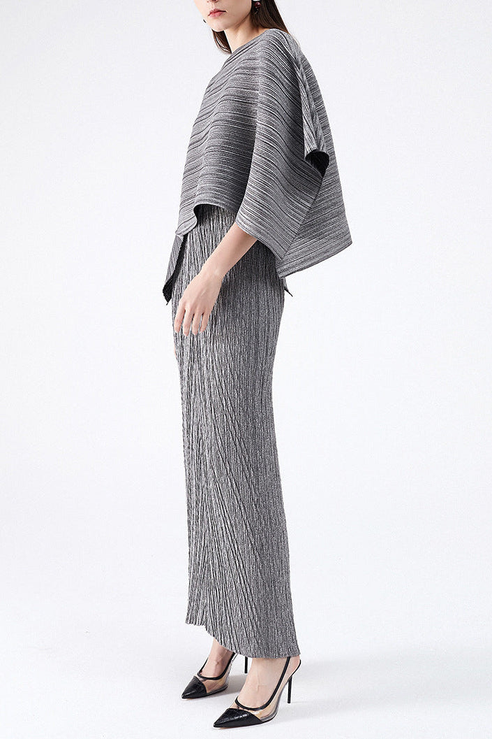 Midi Dress with Cape in Gray Set