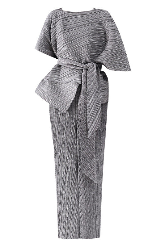 Midi Dress with Cape in Gray Set