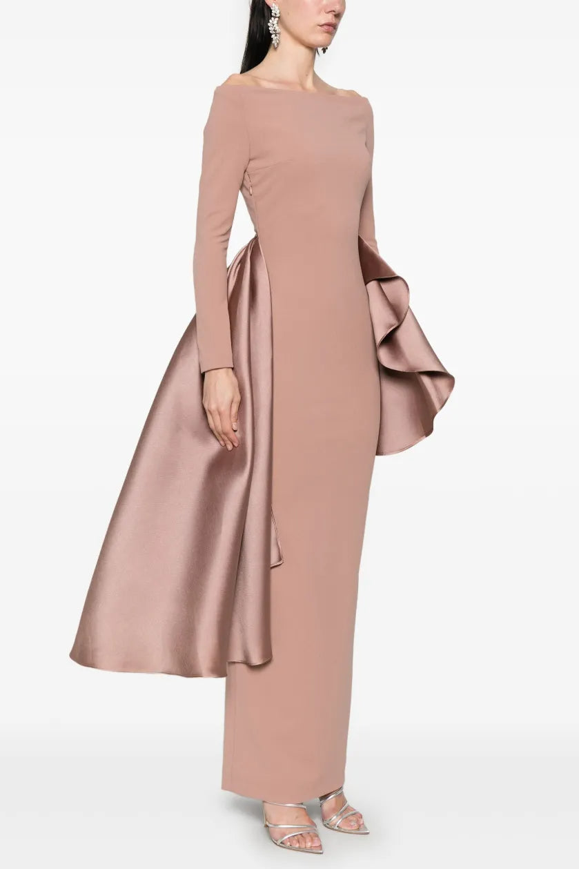Ruffle Trim Long Sleeve Maxi Dress in Pink