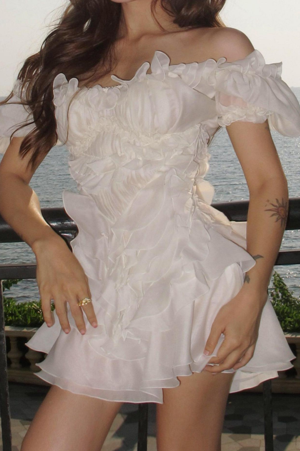 Puff Sleeve Ruffle Mini White Dress