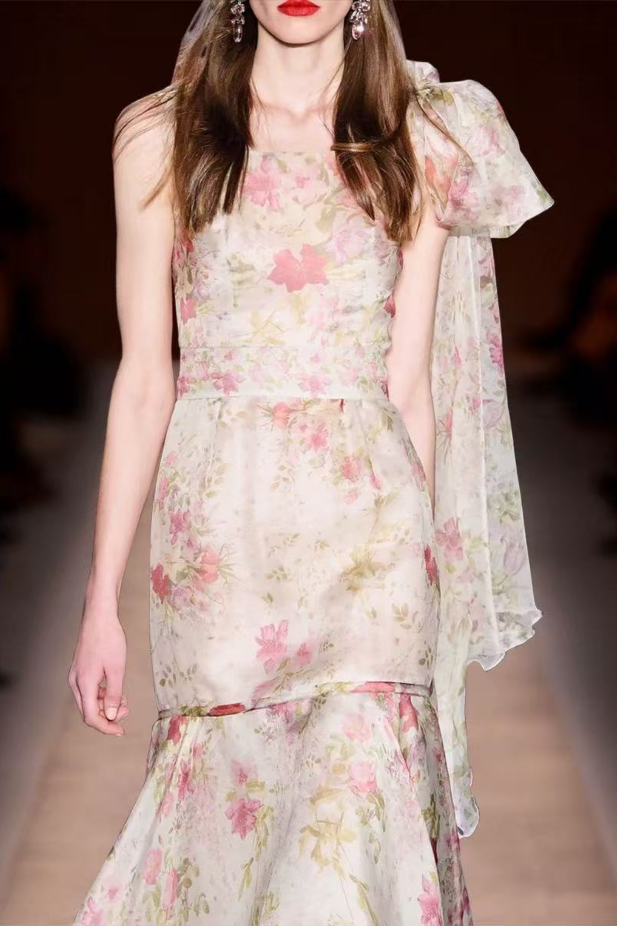 Pink Floral One-Shoulder Maxi Dress with Sash