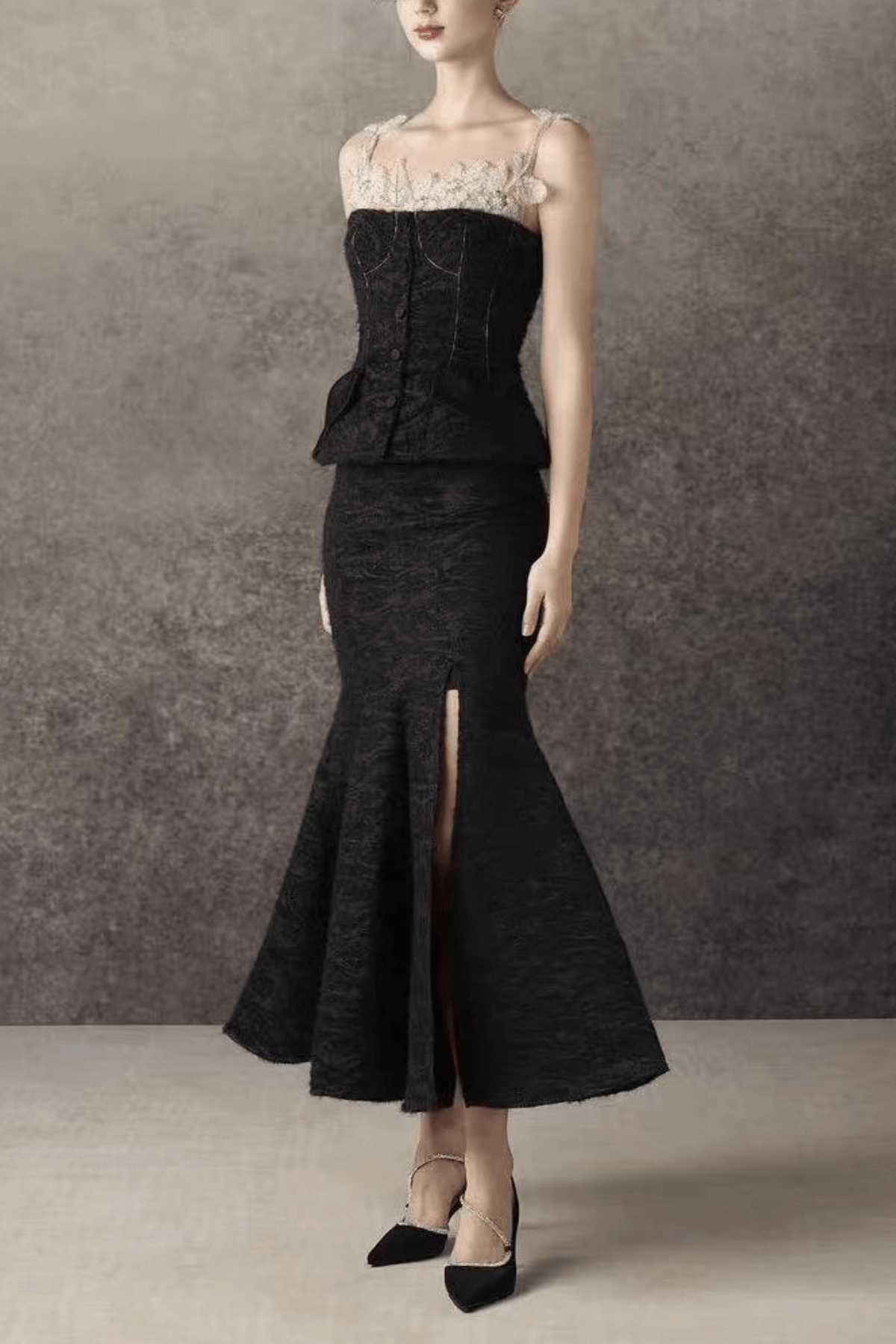 Lace Trim Two Piece Formal Dress