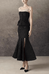 Lace Trim Two Piece Formal Dress