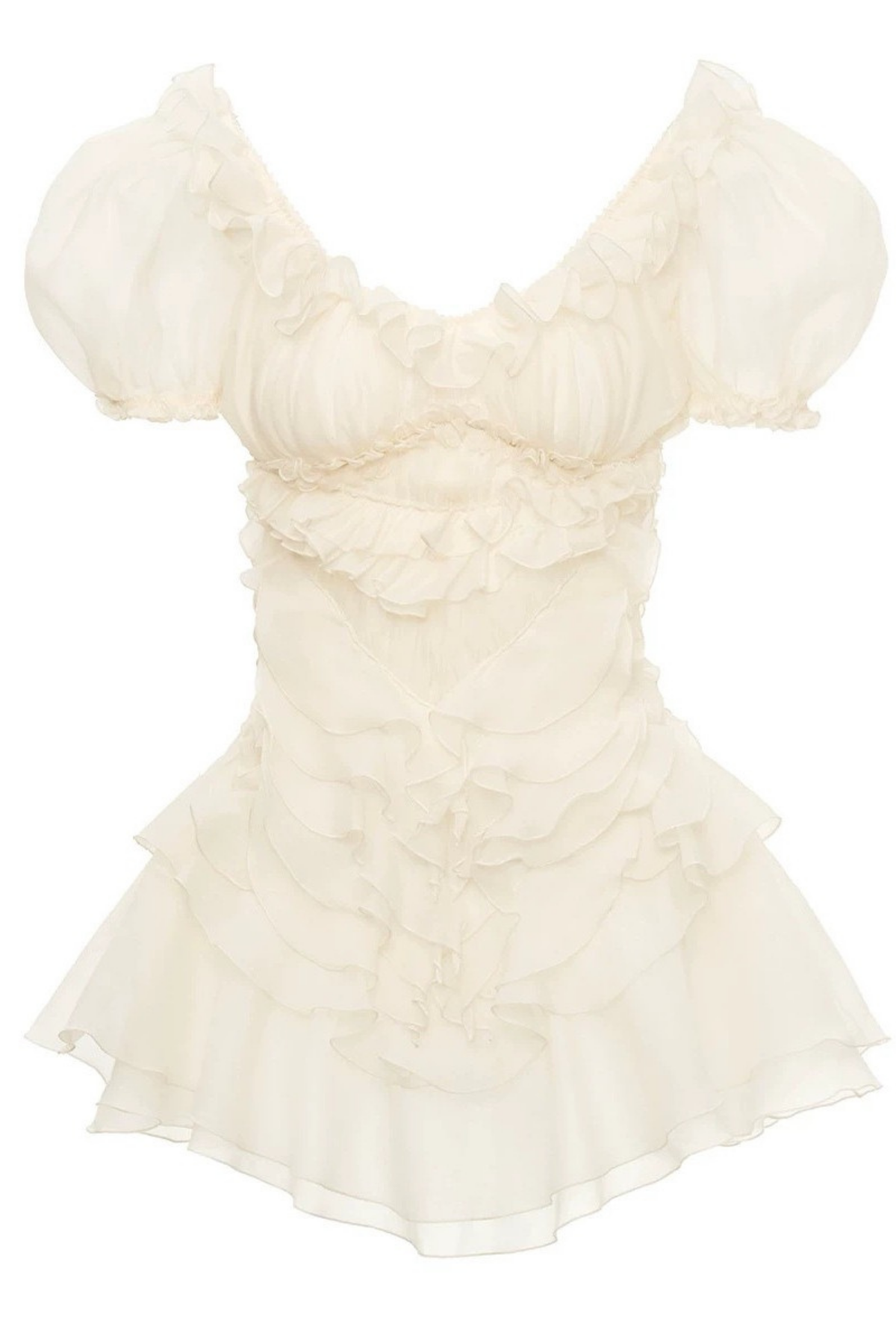 Puff Sleeve Ruffle Mini White Dress