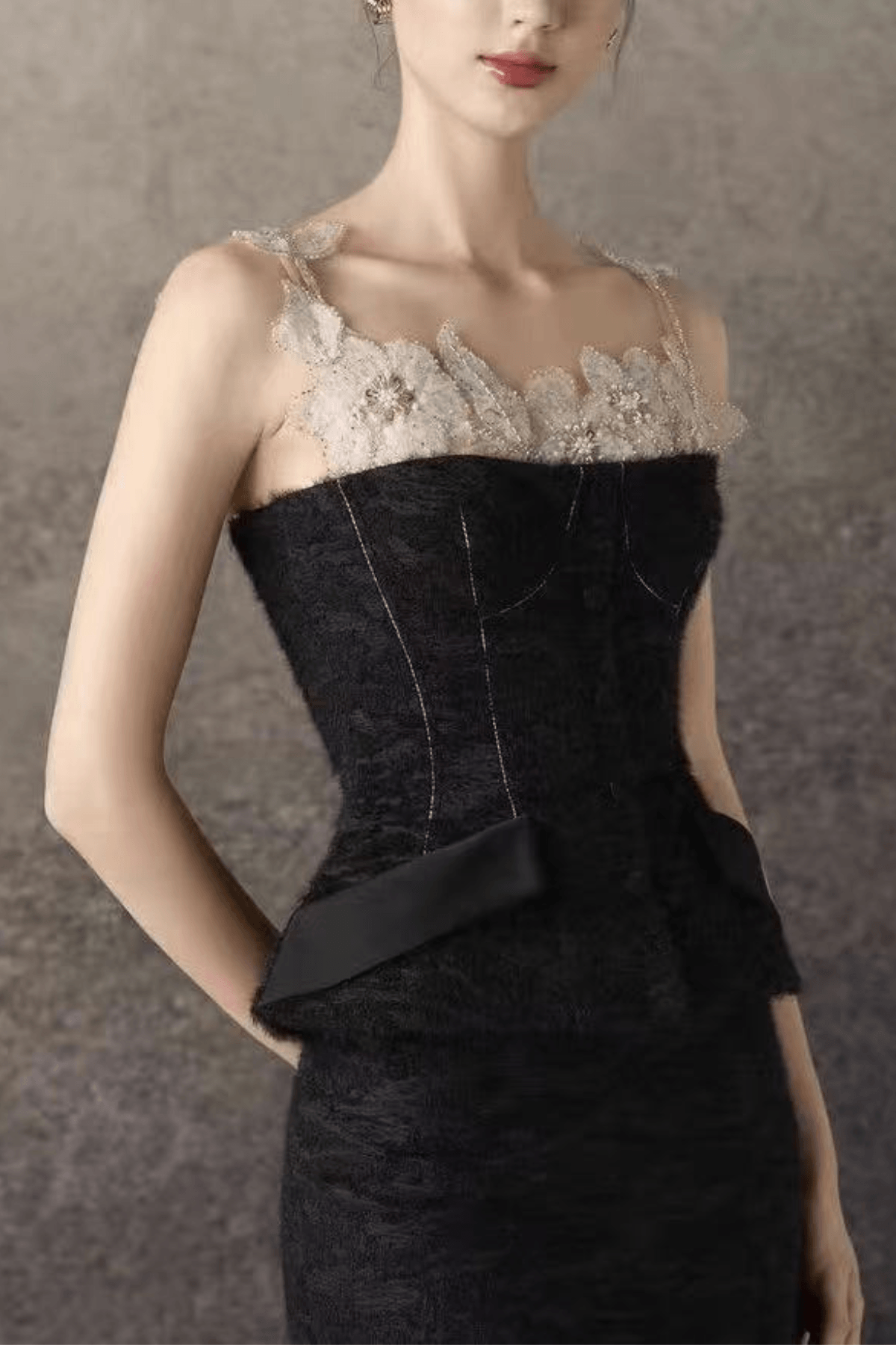 Lace Trim Two Piece Formal Dress