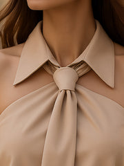 Stylish Sleeveless Halter BlouSequin with Neck Tie Detail