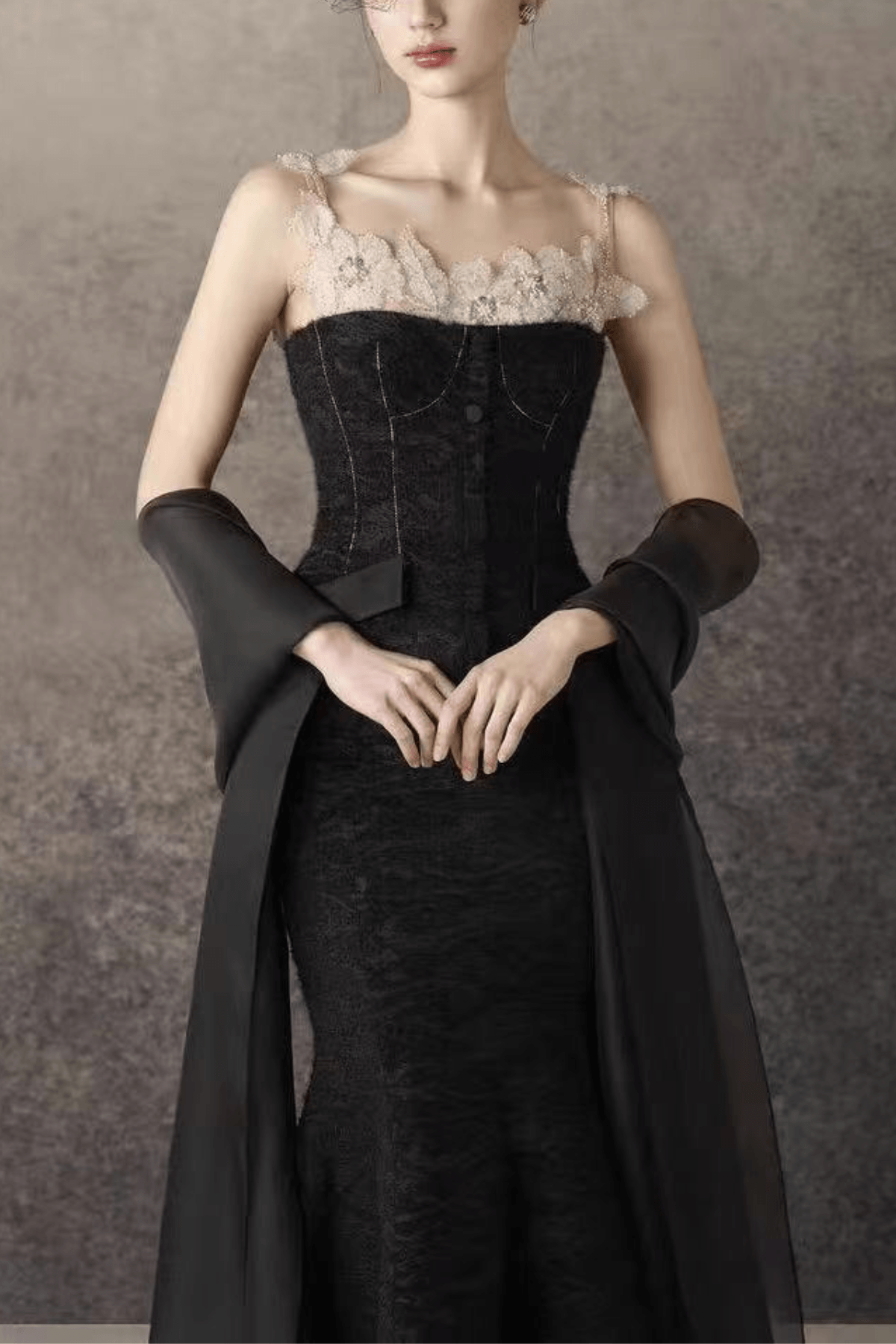Lace Trim Two Piece Formal Dress