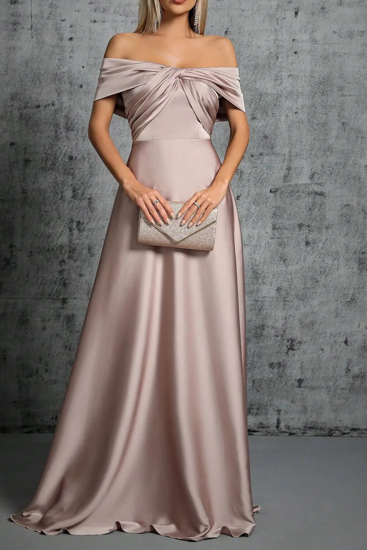 Pink Satin Off Shoulder Twist Dress