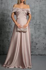 Pink Satin Off Shoulder Twist Dress