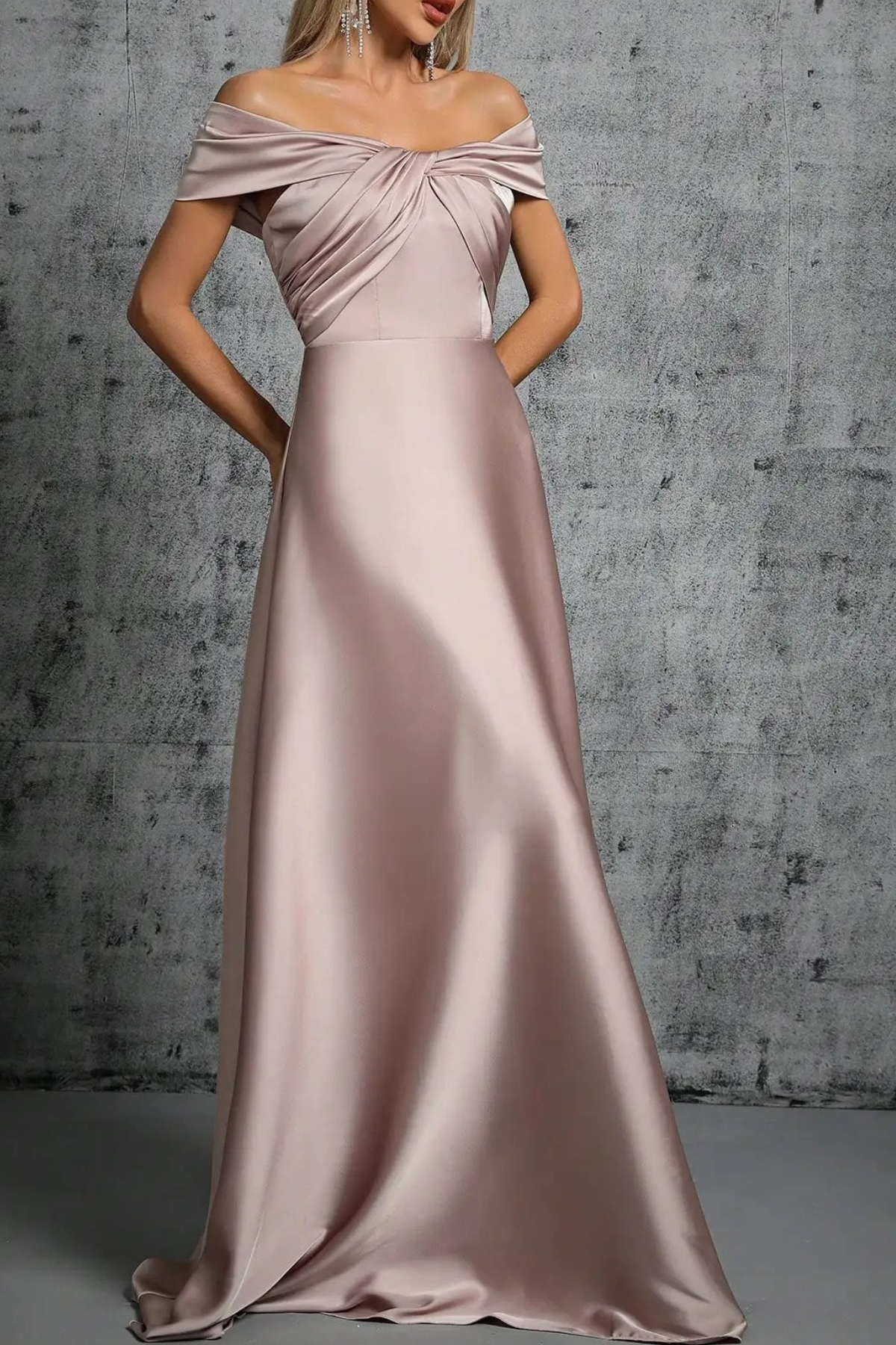 Pink Satin Off Shoulder Twist Dress