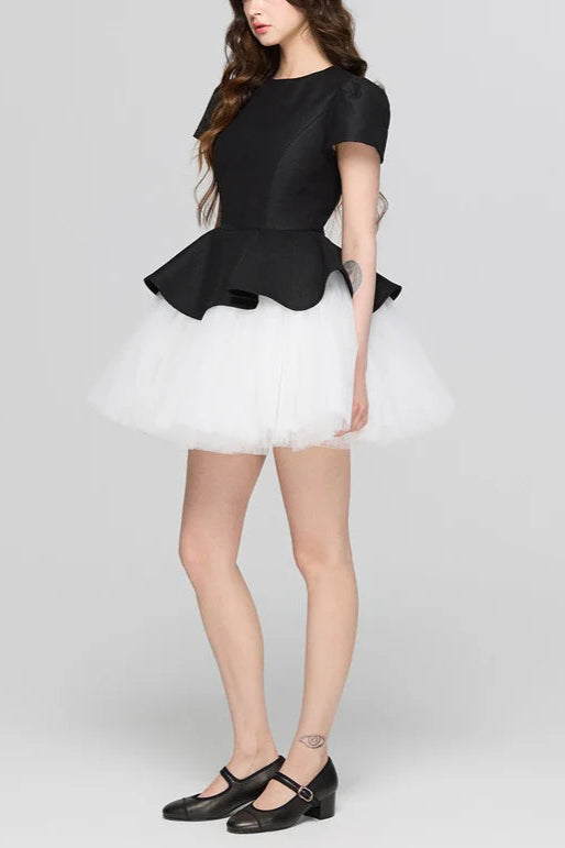 Ruffle Hem Puffy Mini Dress