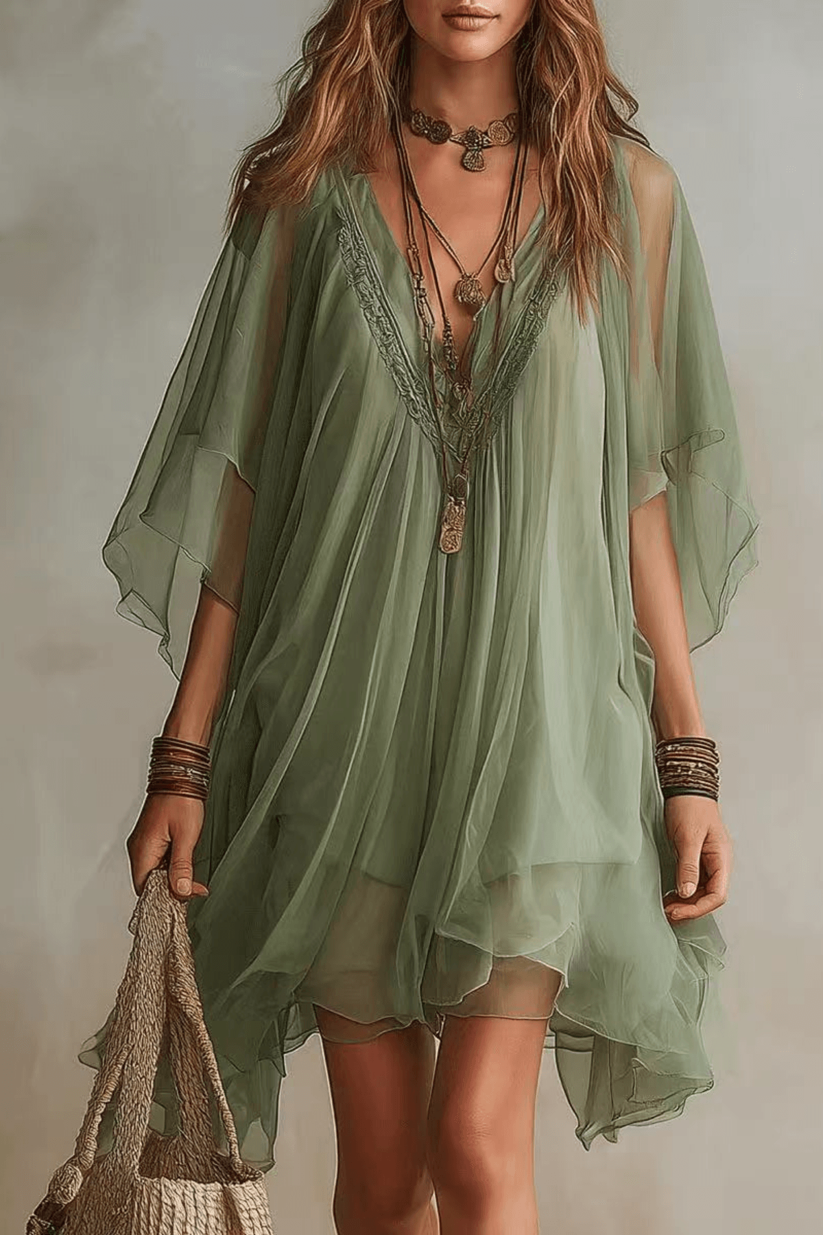 Green Boho Mini Dress
