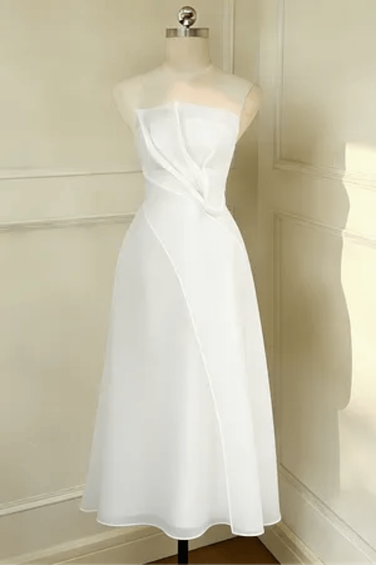 Layered Organza Midi Dress in White