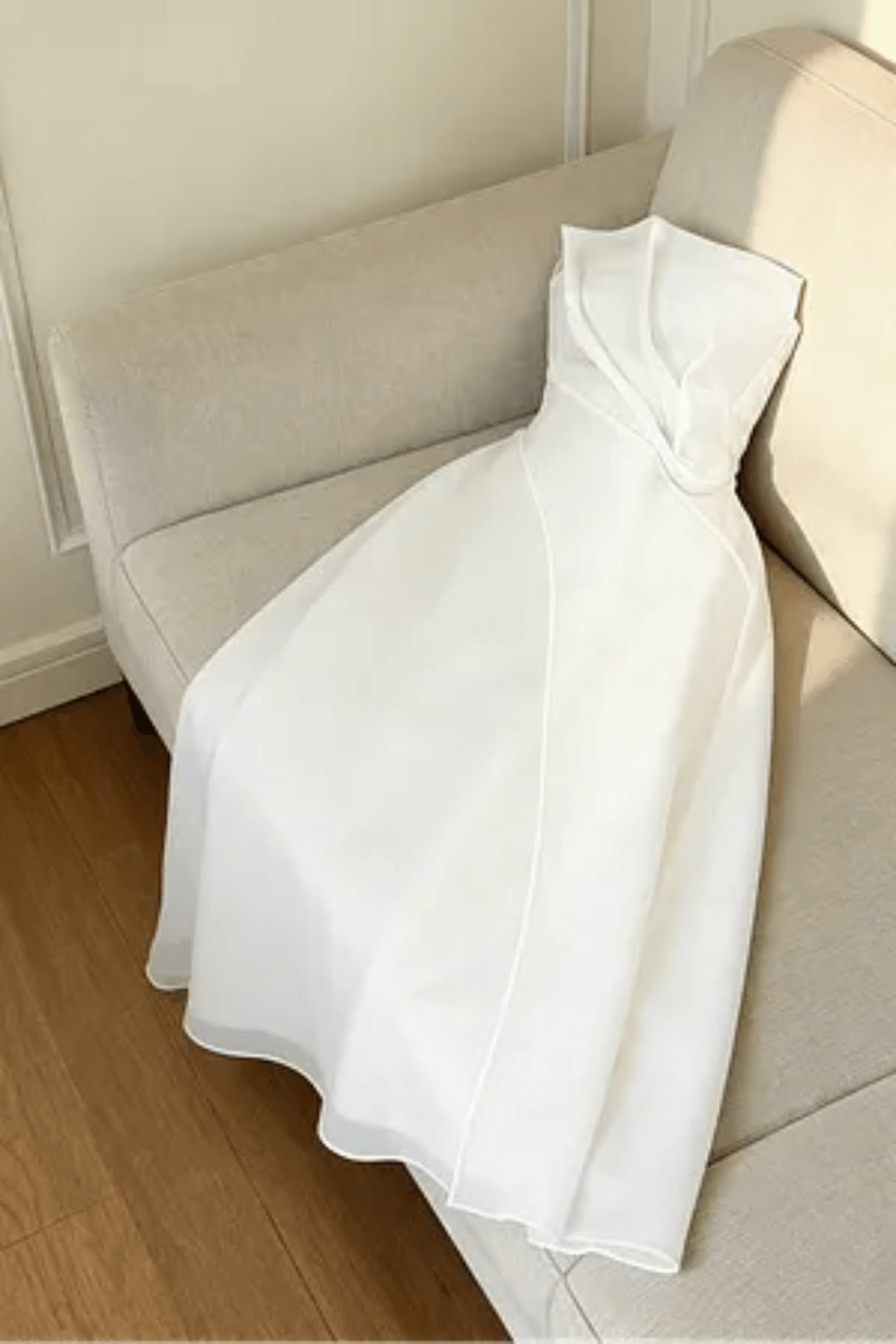 Layered Organza Midi Dress in White