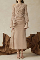 BriLong Sleeve Maxi Dress in Beige