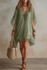 Green Boho Mini Dress