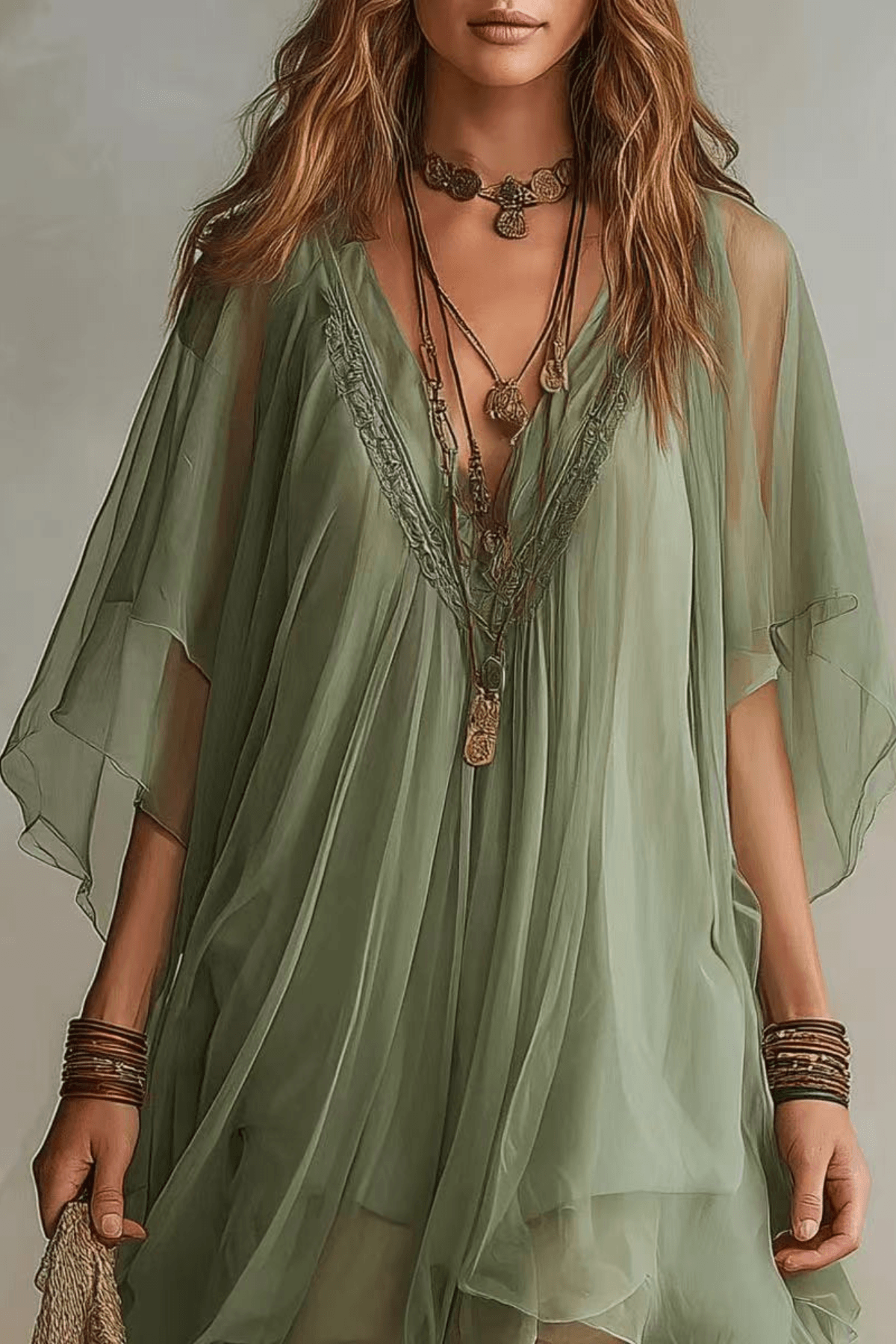Green Boho Mini Dress