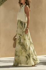 Ruffle Halter Top & Floral Maxi Skirt Matching Set