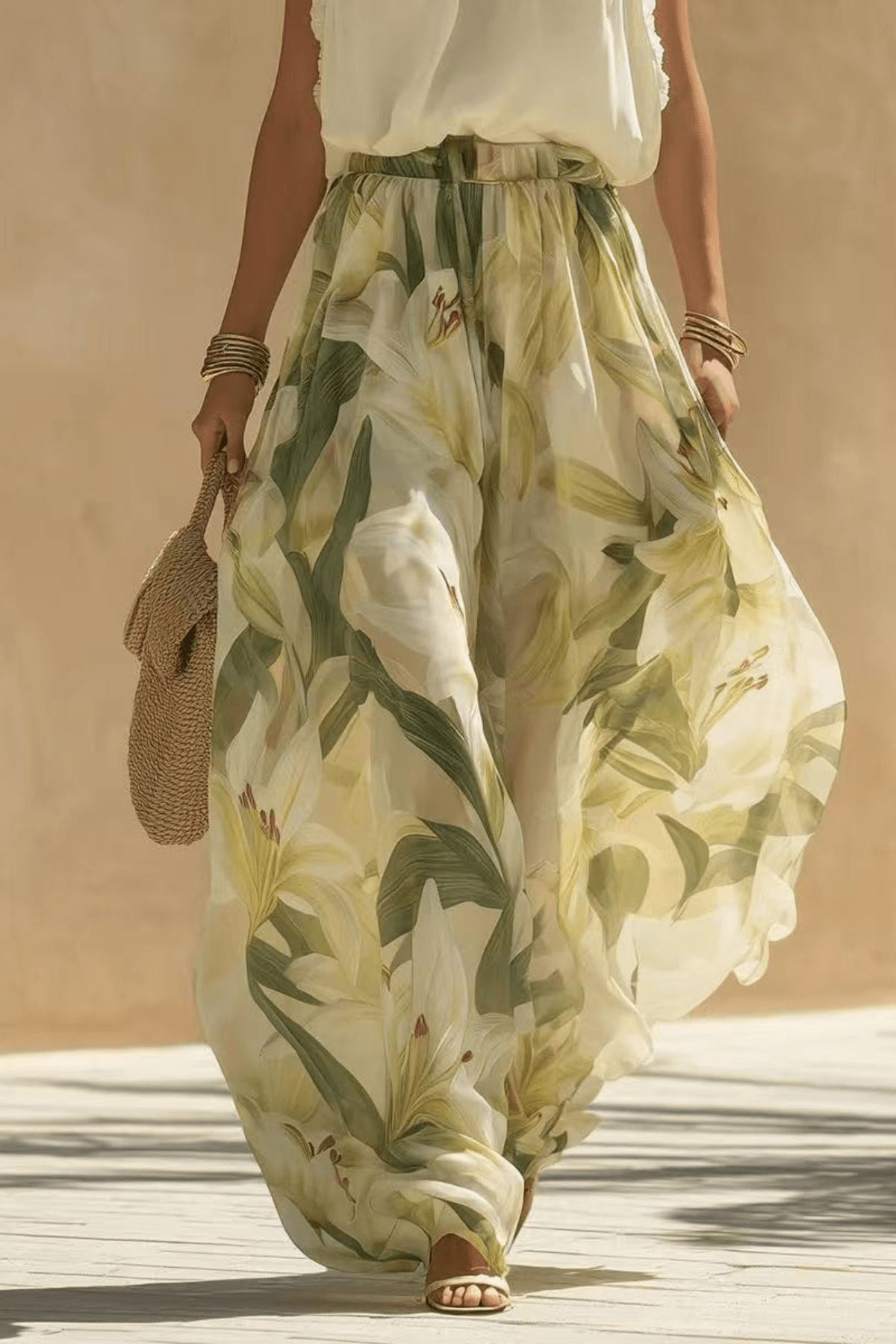 Ruffle Halter Top & Floral Maxi Skirt Matching Set