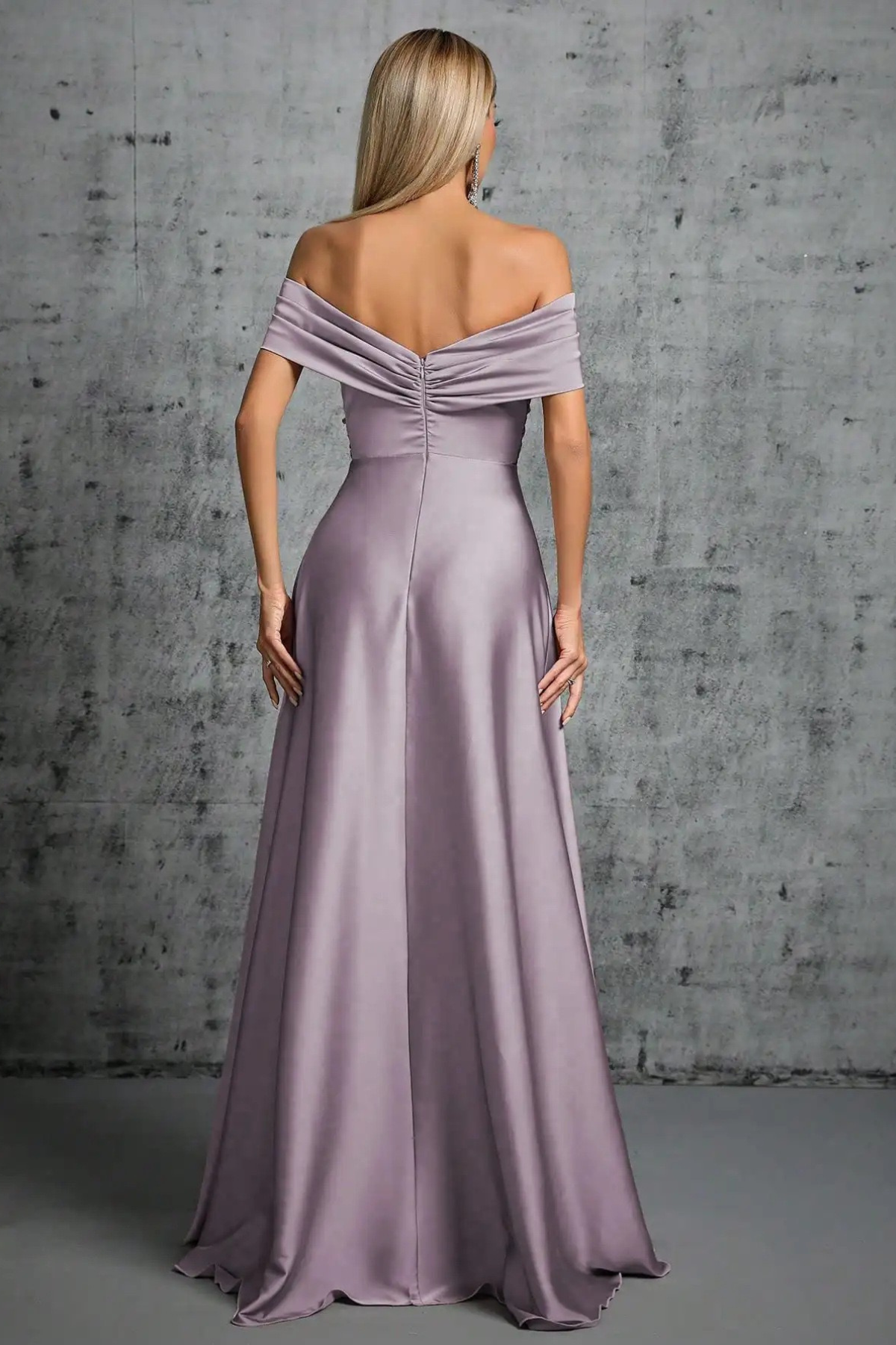 Purple Satin Off Shoulder Twist Dress