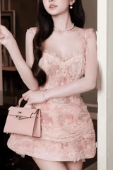 Blair 3D Flower Pink Lace Mini Fairy Dress