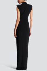 Black Sleeveless Zipper High Elastic Jersey Maxi Dress