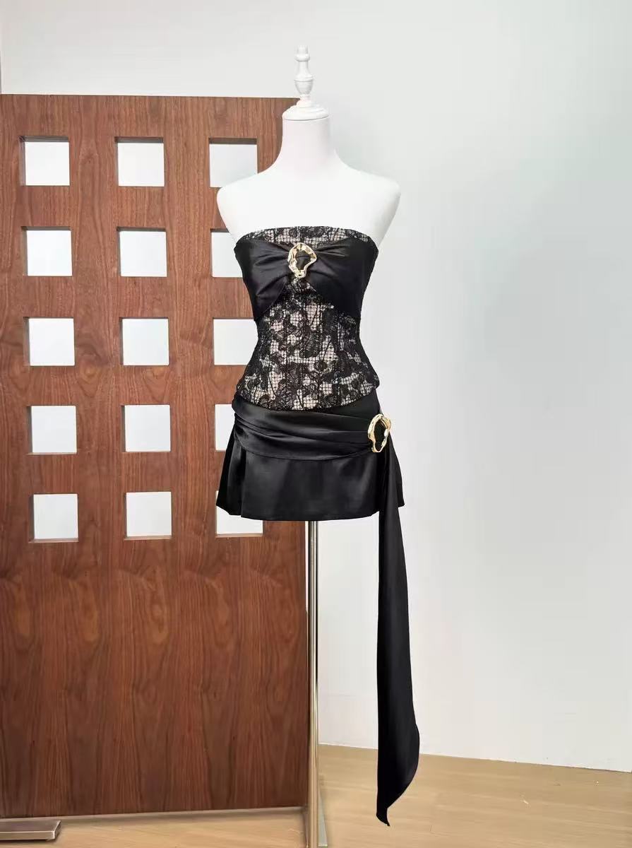 Black Lace Detail Mini Dress