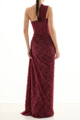 one-shoulder Lace Maxi Dress In Burgundy