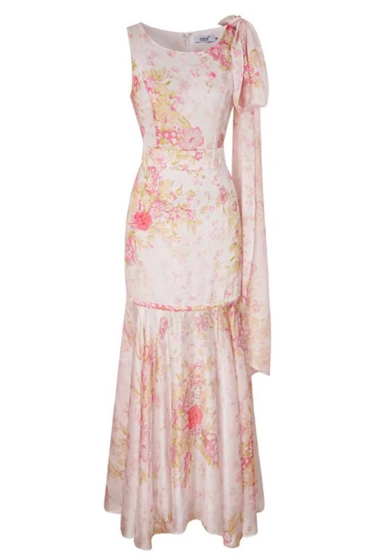 Pink Floral One-Shoulder Maxi Dress with Sash