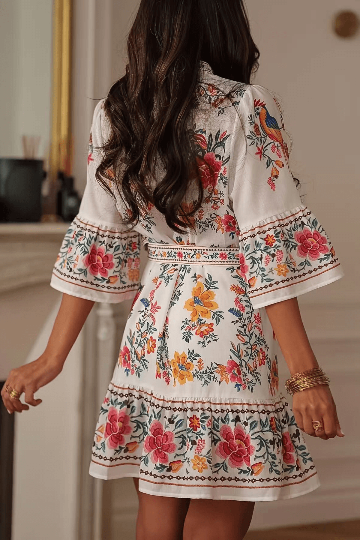 Border Print Floral Boho Mini Dress