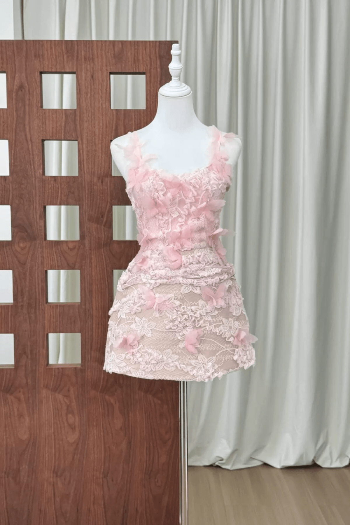 Blair 3D Flower Pink Lace Mini Fairy Dress