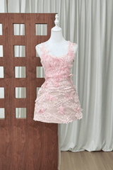Blair 3D Flower Pink Lace Mini Fairy Dress