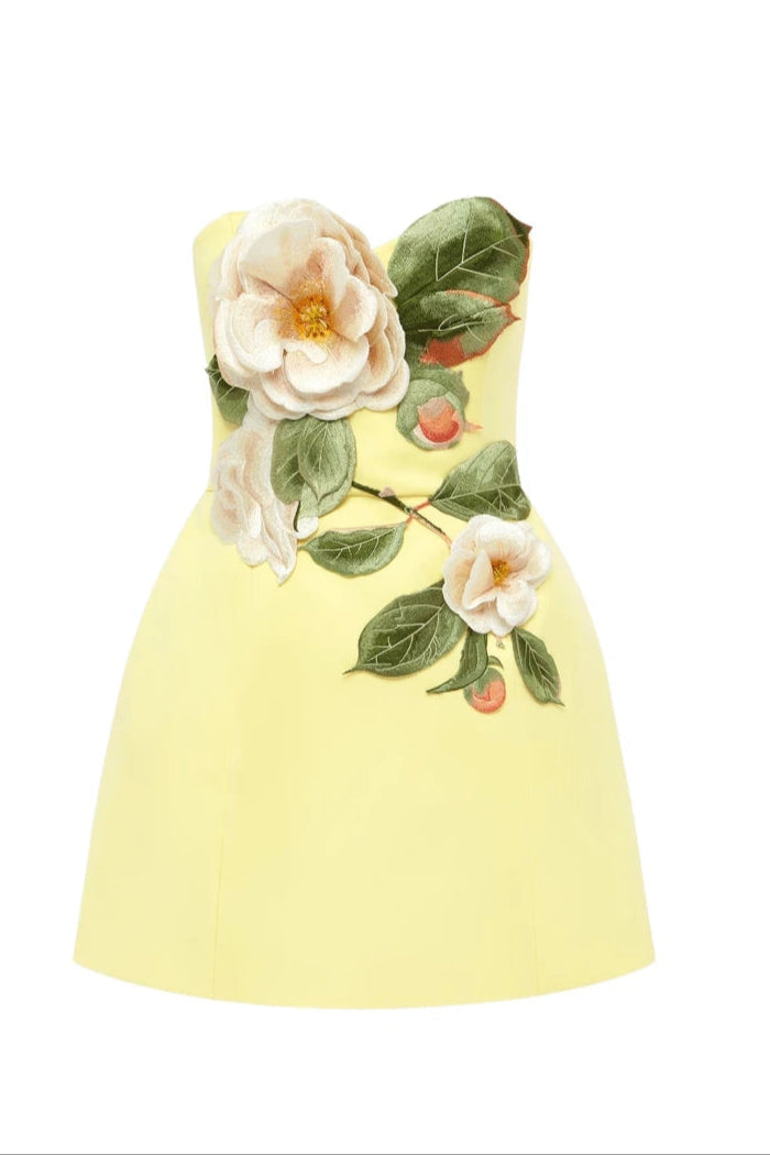 Floral Bustier Mini Dress in Yellow