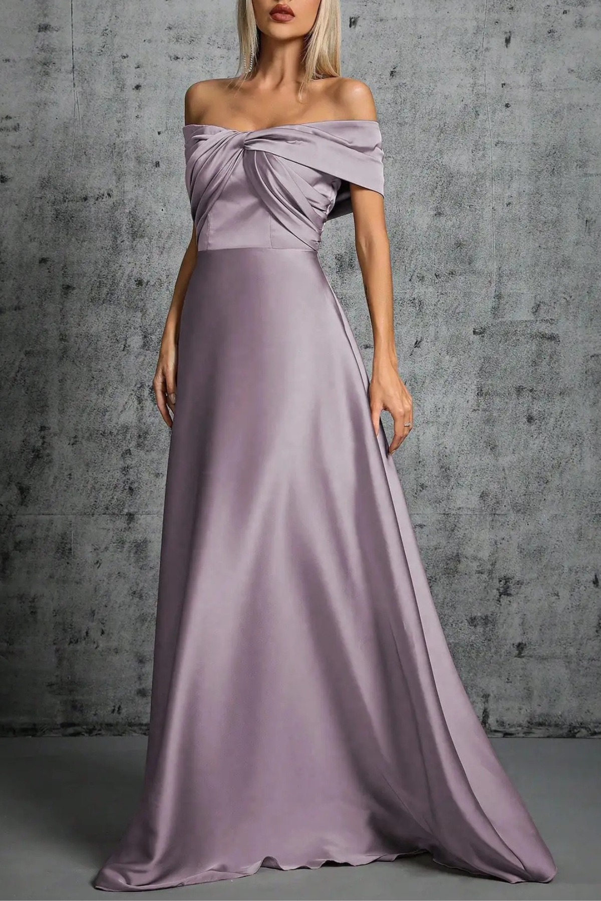 Purple Satin Off Shoulder Twist Dress
