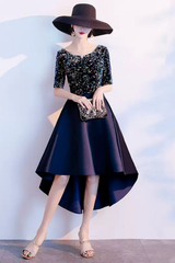 Navy Sequin High-Low Midi Dress