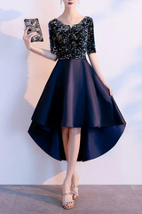 Navy Sequin High-Low Midi Dress