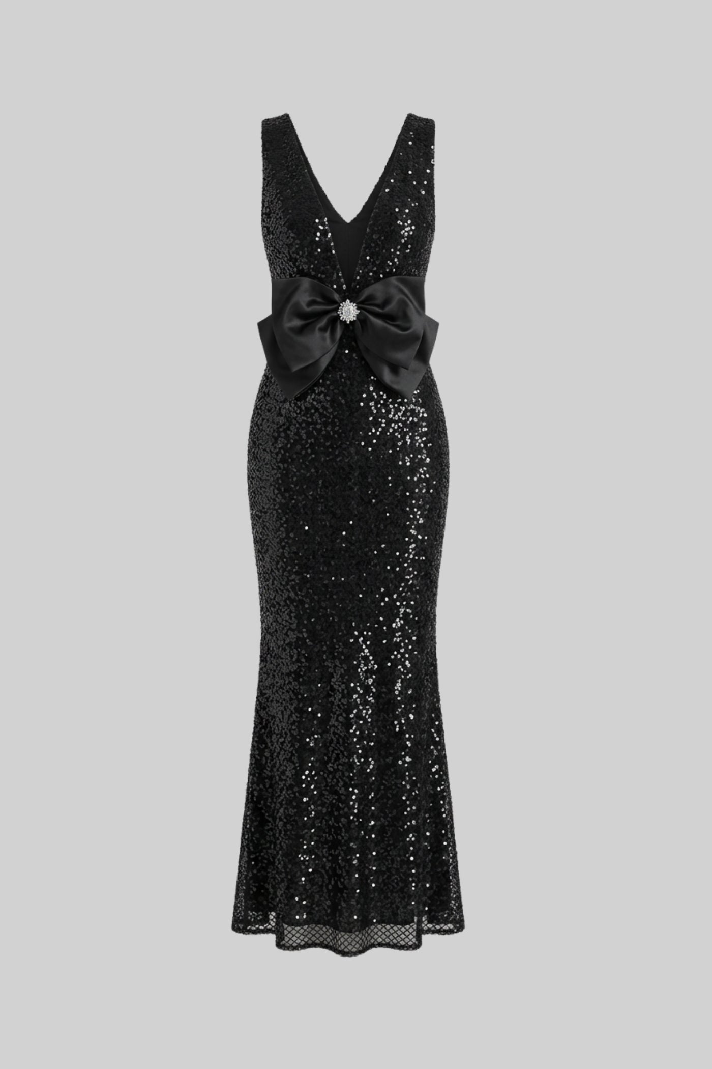 Sequin Maxi Dress With Satin Detail - Black