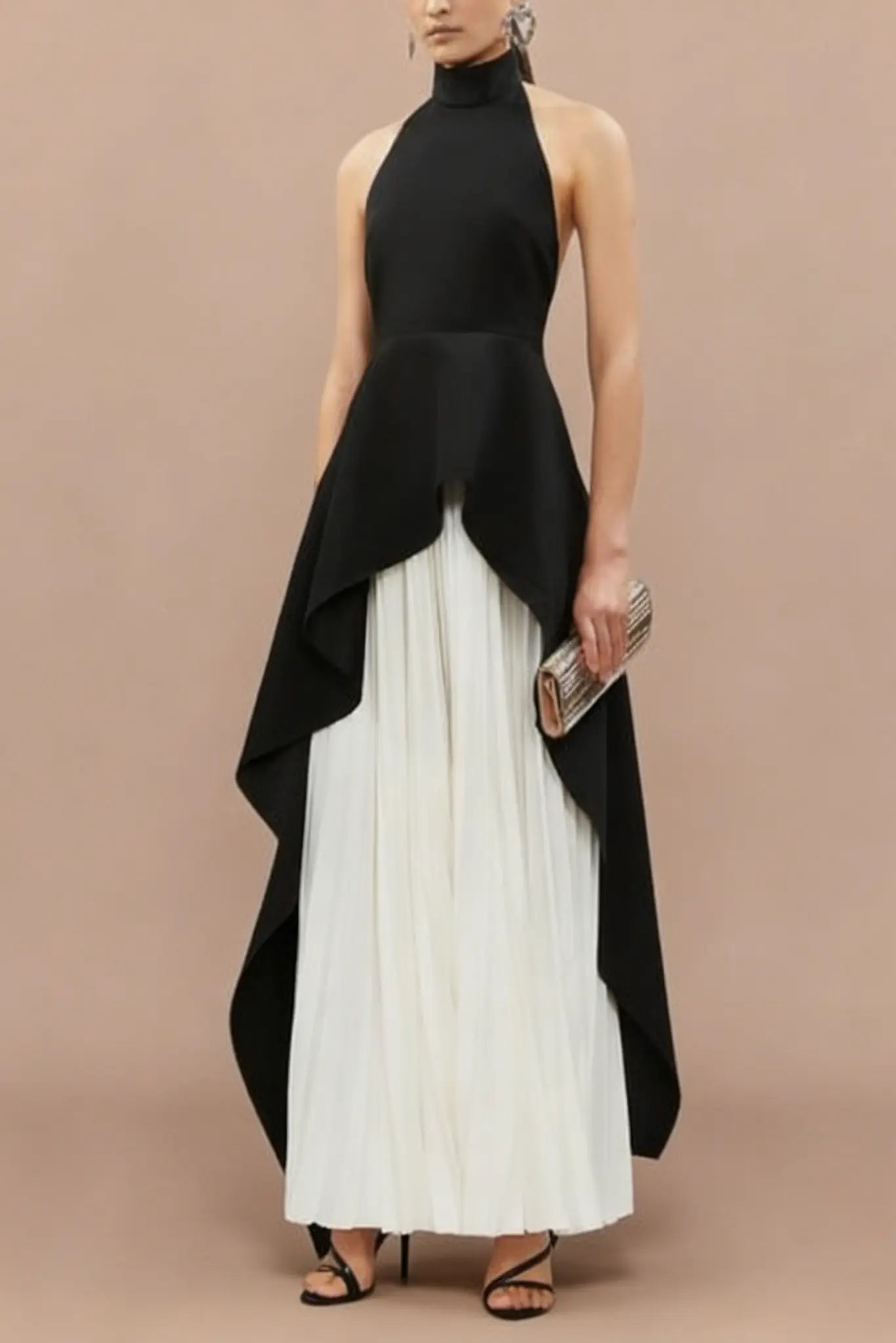 Bandage Halter Maxi Dress In Black and White