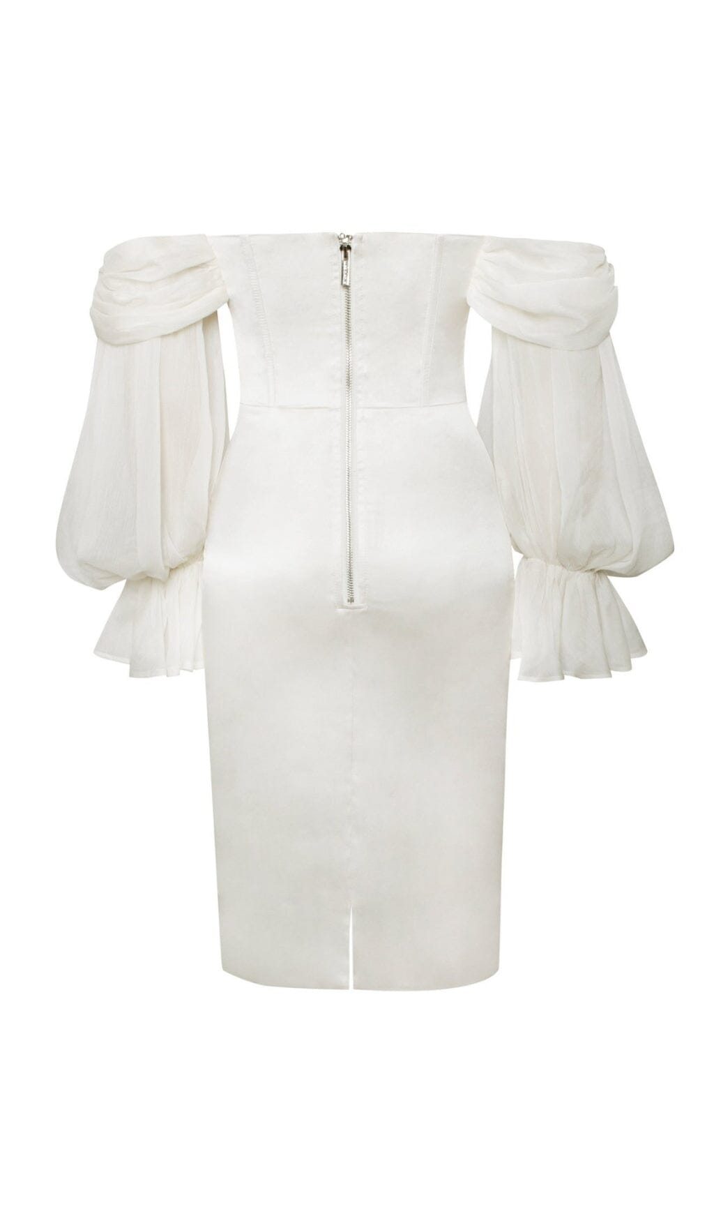 White Satin Off Shoulder Puff Sleeve Dress
