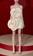 Flower Strapless Bind Mini Dress