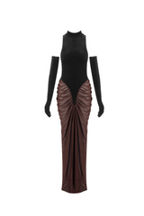 Mesh Patchwork Maxi Dress in Black