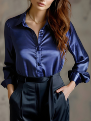 Black Satin Long Sleeves Blouse
