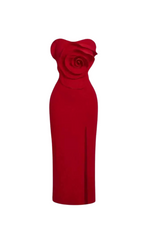 3D Flower Midi Dress in Red
